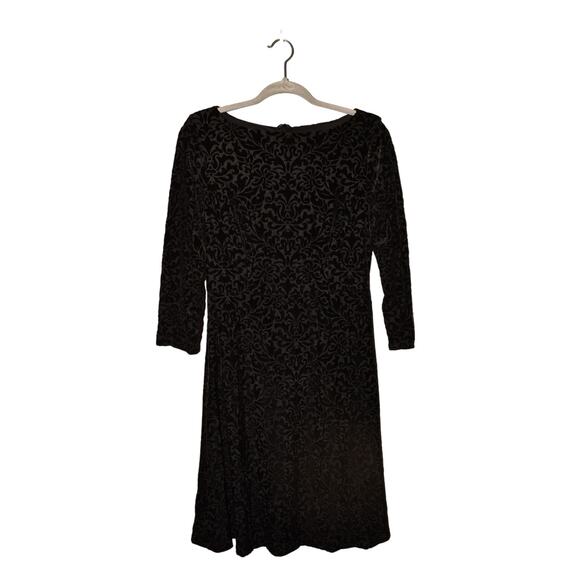 TALBOTS $129 Black Velvet Burnout A-line Dress 3/4 Sleeves Small - Picture 1 of 4